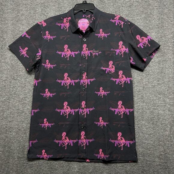 Retro Rifle Other - Retro Rifle Shirt Adult Medium Button Up Short Sleeve Graphic Casual Men's